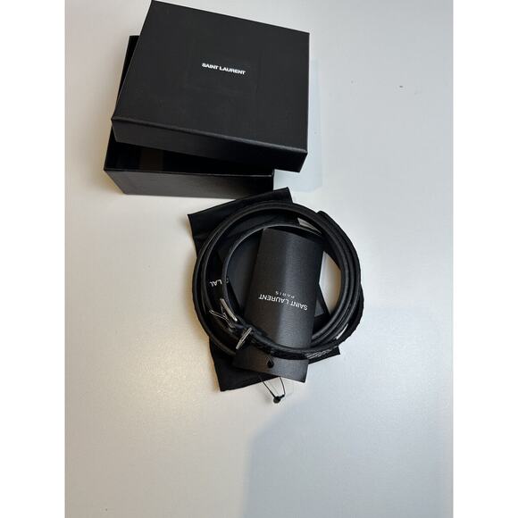 NWT! $445 YSL Saint Laurent Pitone Python Lacquer BlackSkinny Belt 105 Cm - Picture 1 of 9